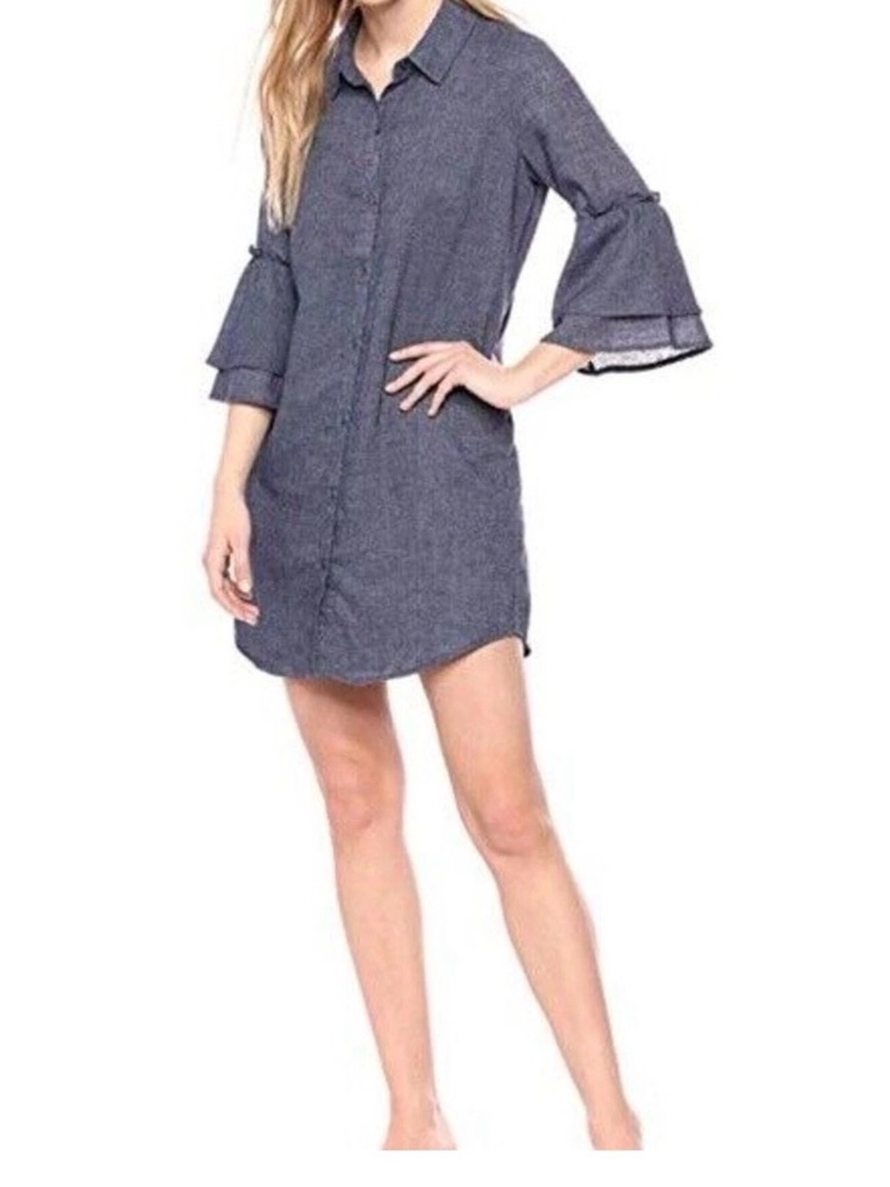 Splendid Chambray Mini Shirt Dress and matching slip in Denim Blue